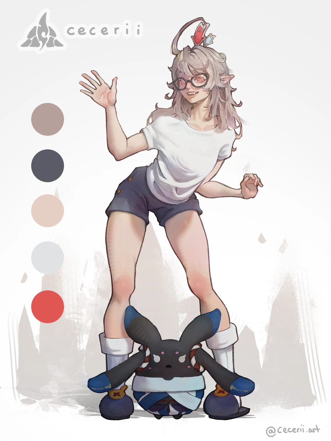 BPSR fan art of a horned adventurer with glasses standing on a small creature.